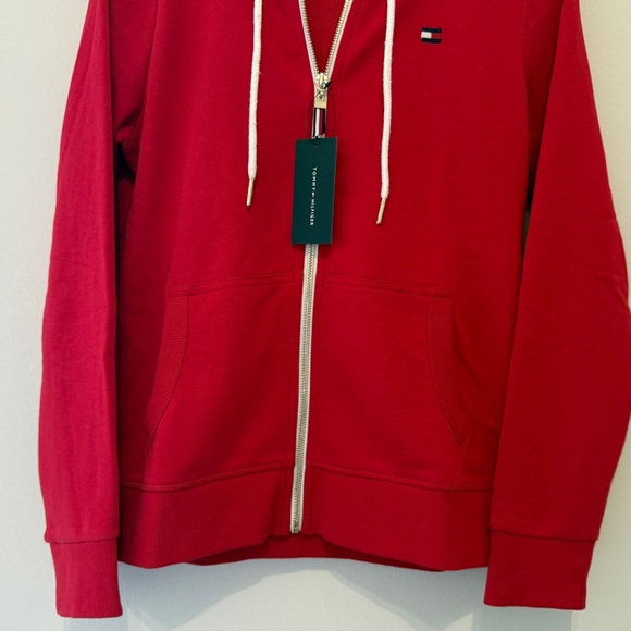 Tommy Hilfiger Women's Zip-up Hoodie French Terry Size S Red Classic Sweatshirt - Picture 6 of 14